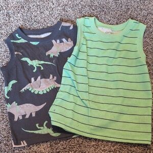 Carter's Kids Tank Tops - Dinosaur Print and Stripes in Green and Gray